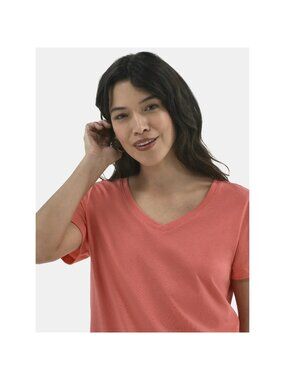 Time and Tru Womens V-Neck Tee T-shirt Pink Coral Silk Size 20 XXL